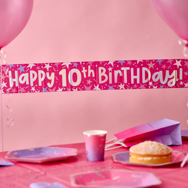 Happy 10th Birthday Banner - Pink