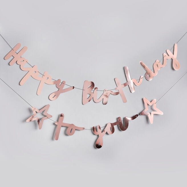 Metallic Rose Gold Happy Birthday To You Card Banner x2 2m