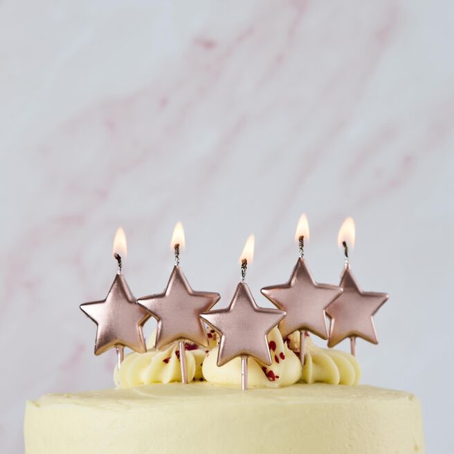 Rose Gold Metallic Star Cake Candles - Pack of 5