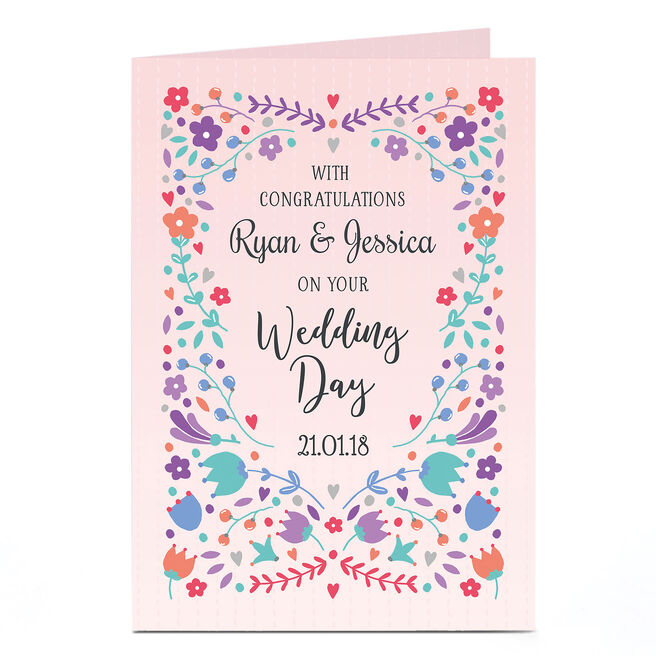 Personalised Wedding Card - On Your Wedding Day, Floral pink