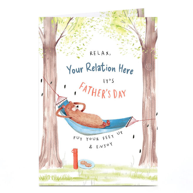 Personalised Father's Day Card - Bear in Hammock, Any Name