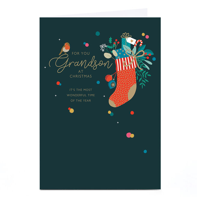 Christmas Card - Festive Stocking, Grandson
