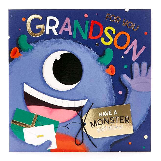 Exquisite Collection Birthday Card - Grandson Monster Pop-Up