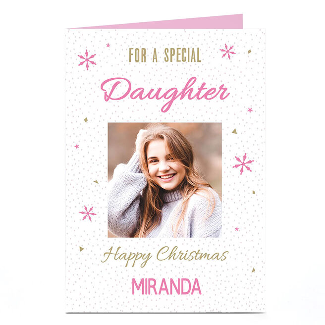 Photo Christmas Card - Snowflakes & Dots, Daughter