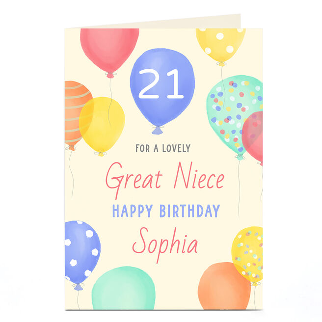 Personalised 21st Birthday Card - Lovely Balloons, Editable Age