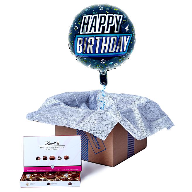 Gaming Happy Birthday Balloon & Lindt Chocolate Box - FREE GIFT CARD!
