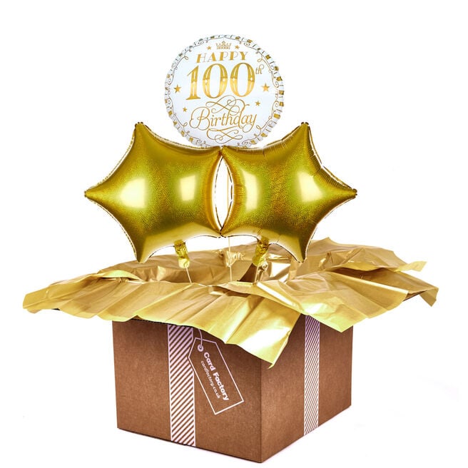 White & Gold 100th Birthday Balloon Bouquet - DELIVERED INFLATED!