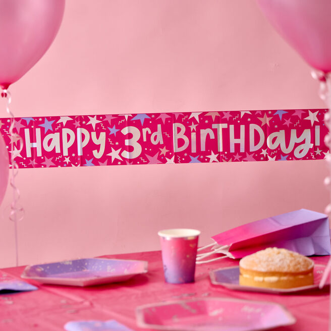 Happy 3rd Birthday Banner - Pink