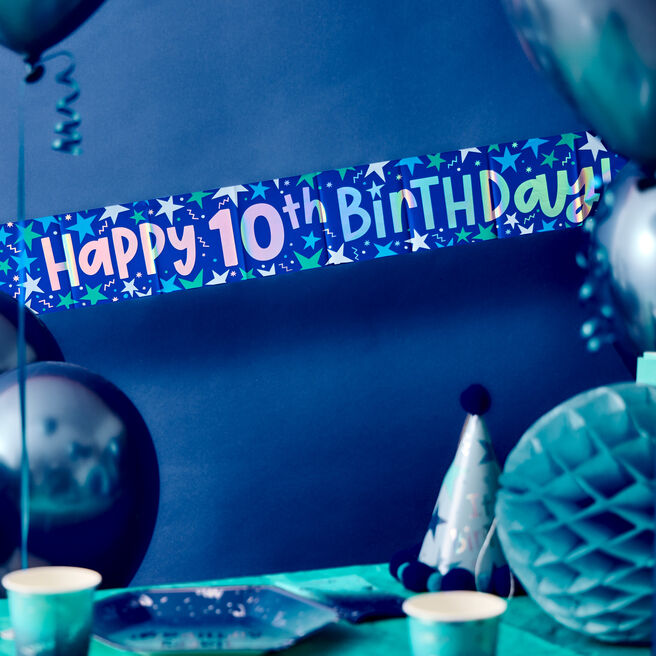 Happy 10th Birthday Banner - Blue