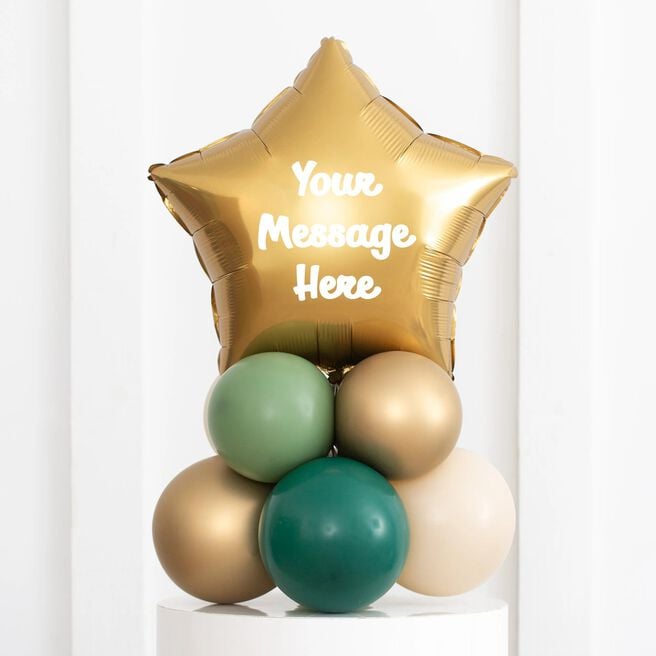 Gold & Green Personalised 20-Inch Star Foil Balloon Stack - Delivered Inflated!