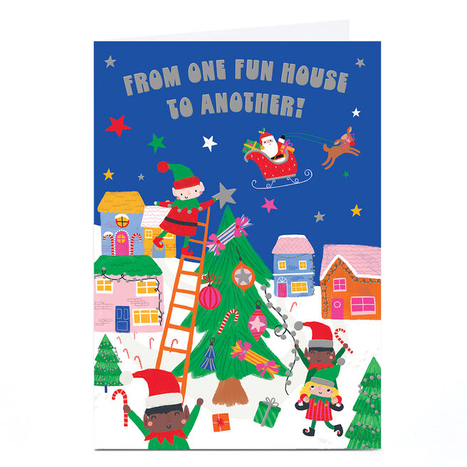 Christmas Card - From Our House to Your House - Elves decorating tree
