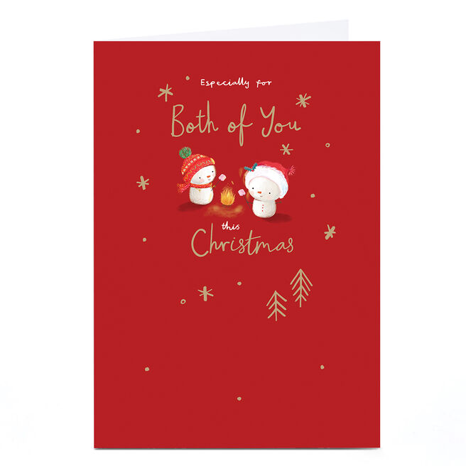 Christmas Card - To Both of You - Snowmen toasting marshmallows