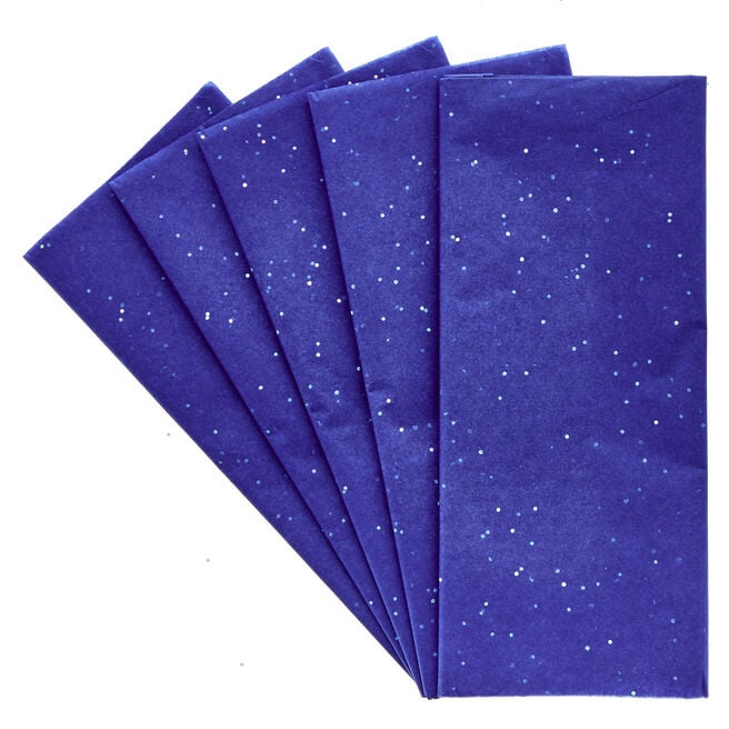 Dark Blue Glitter Tissue Paper - 6 Sheets
