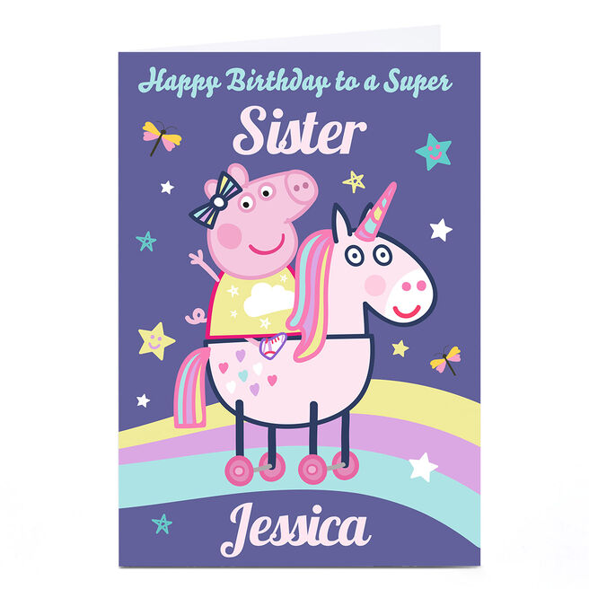 Personalised Peppa Pig Birthday Card - Unicorn Rainbow