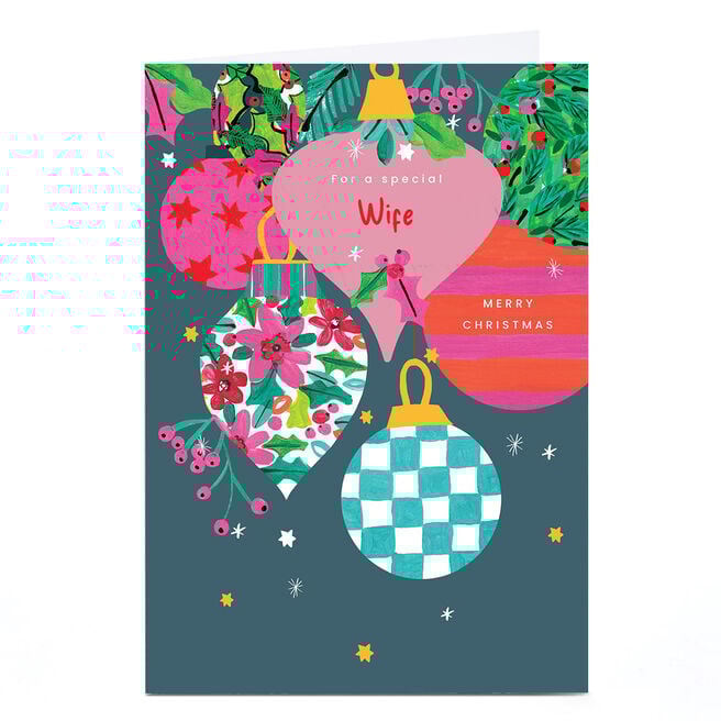 Personalised Christmas Card - Modern Baubles, Wife