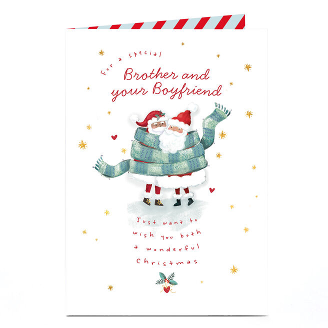 Christmas Card - Santas in Scarf, Brother And Boyfriend