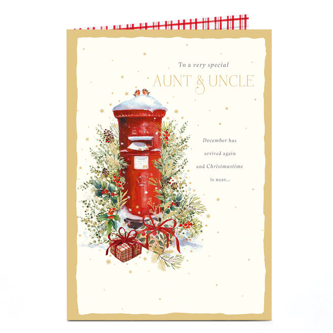 Christmas Card - Snowy Postbox, Aunt & Uncle