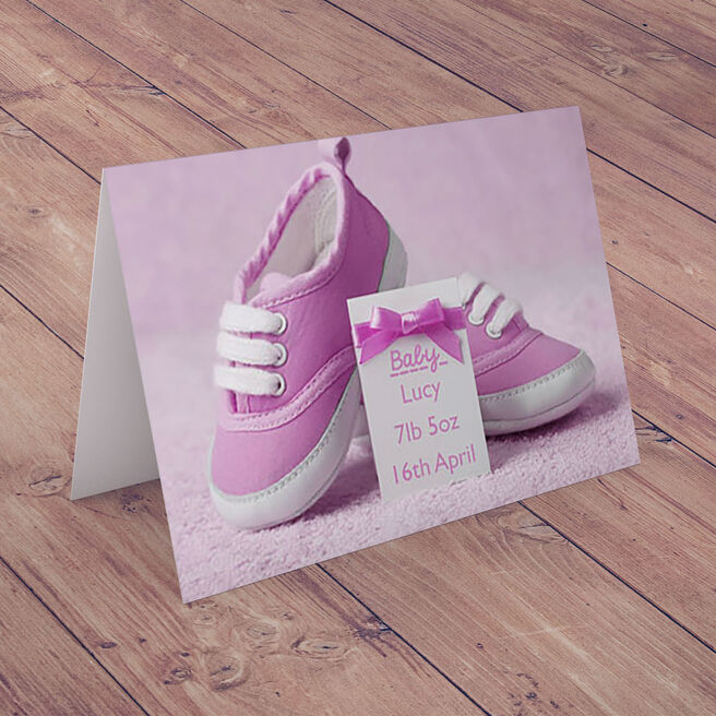 Personalised New BabyÃƒâ€šÃ‚Â Card - Baby Girl Shoes