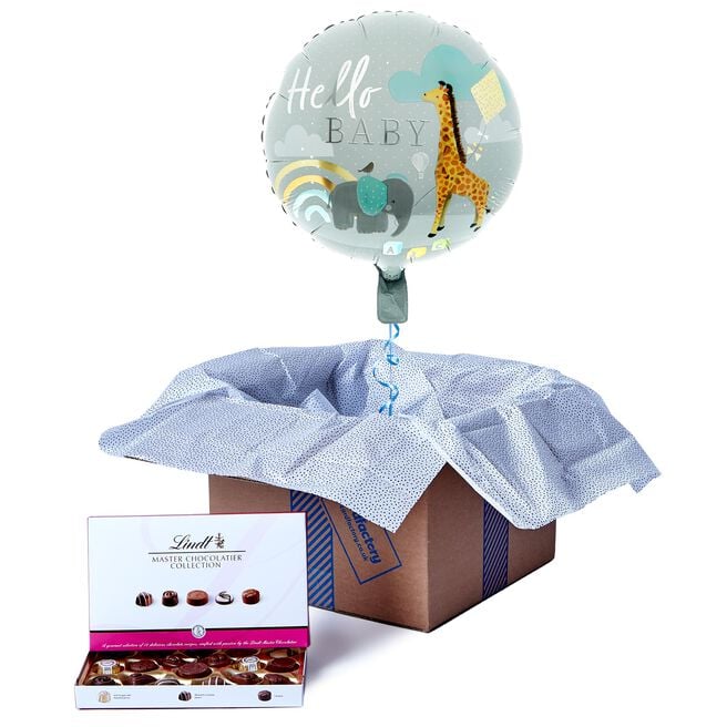 Hello Baby Balloon & Lindt Chocolate Box - FREE GIFT CARD!