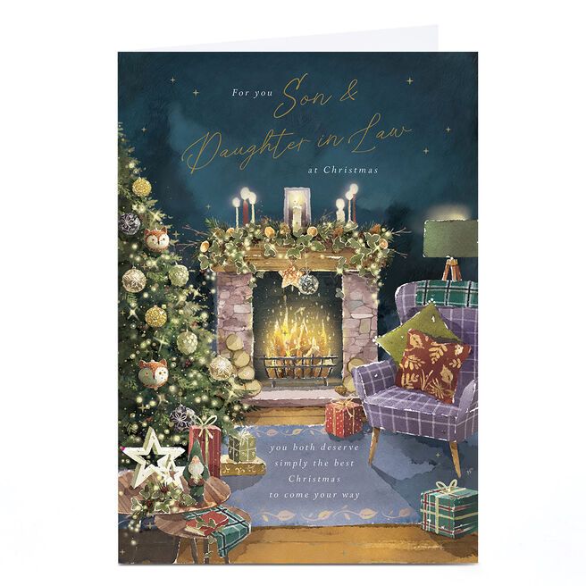 Personalised Christmas Card - Cosy Living Room, Son & Daughter in Law