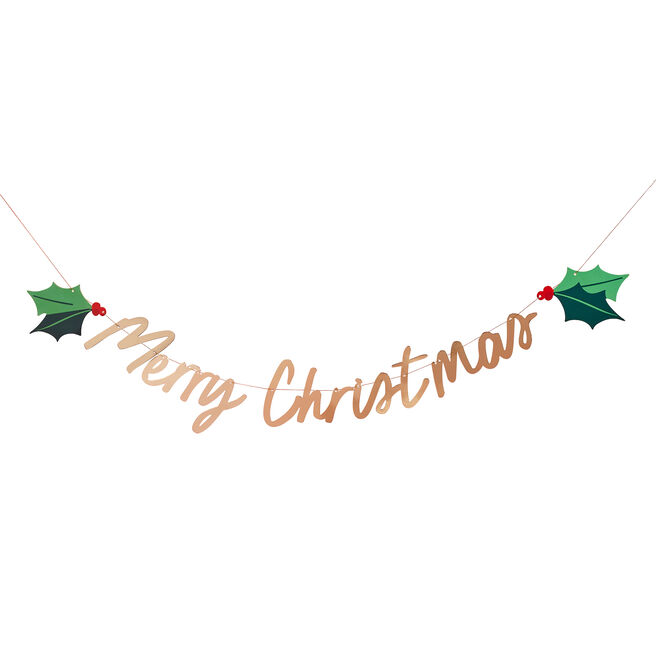 Gold Merry Christmas Holly Card Banner 2m