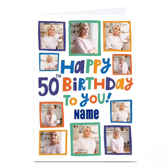 Photo Aimee Stevens 50th Birthday Card - 10 Photos, Any Name