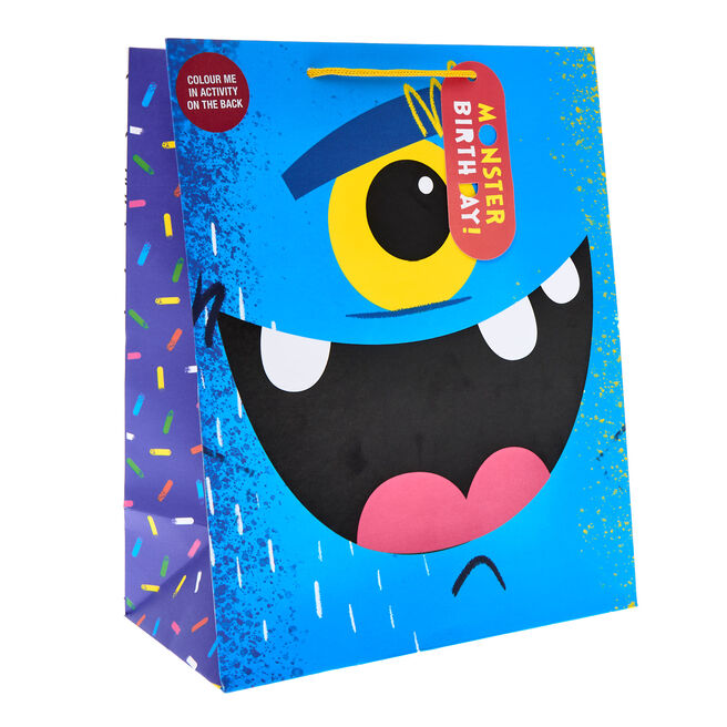 Monster Birthday Large Portrait Gift Bag With Colour-In Activity