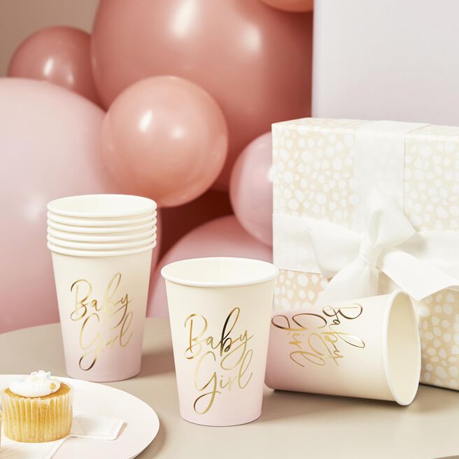 Pink Baby Girl Paper Cups - Pack of 8