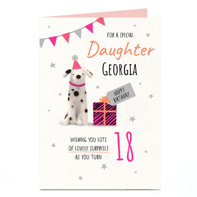 Personalised Birthday Card - Dog In Party Hat, Editable Age