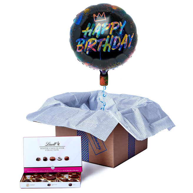 Graffiti Happy Birthday Balloon & Lindt Chocolate Box - FREE GIFT CARD!