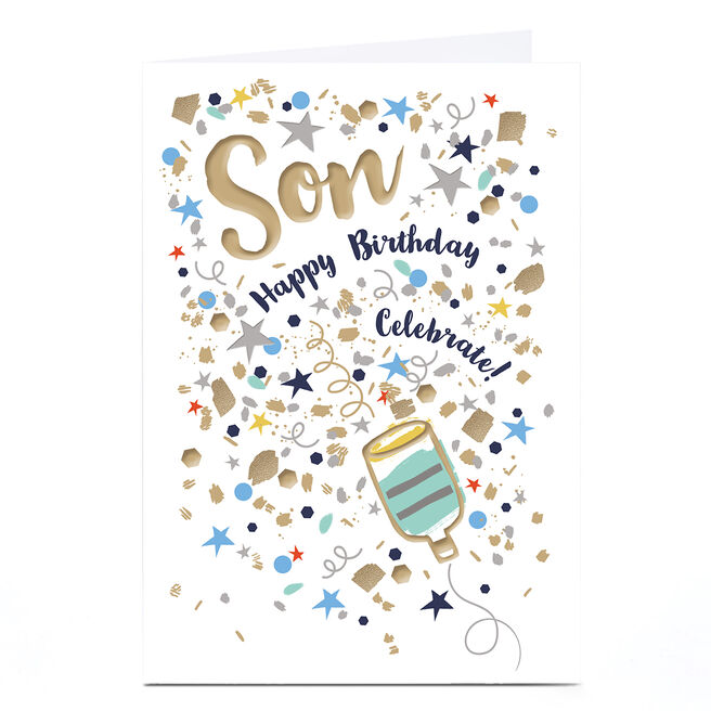 Birthday Card - Confetti Party Popper Explosion, Son
