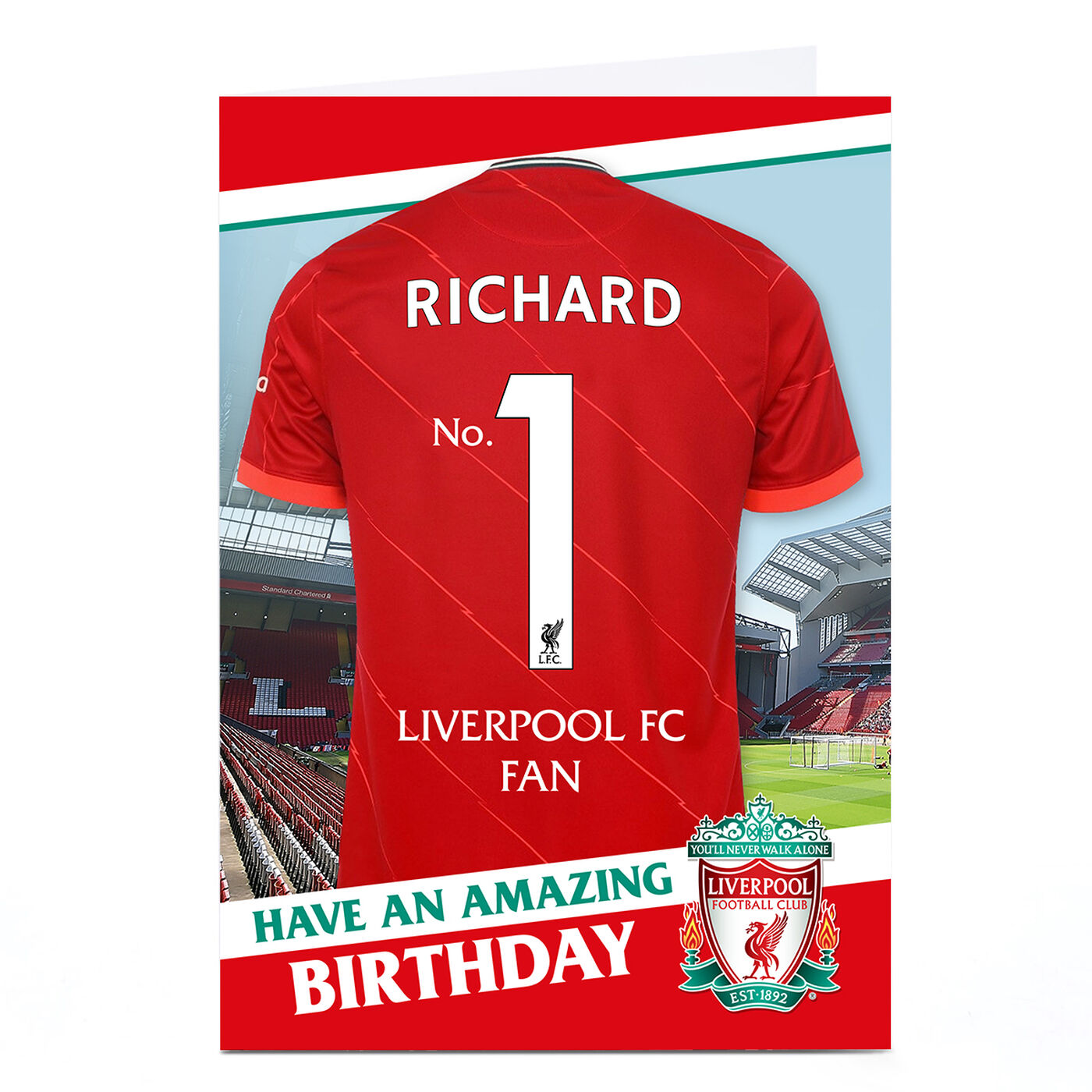 Buy Personalised Liverpool FC Birthday Card No. 1 Fan for GBP 2.29