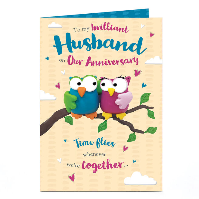 Anniversary Card - Time Flies Owls, Husband