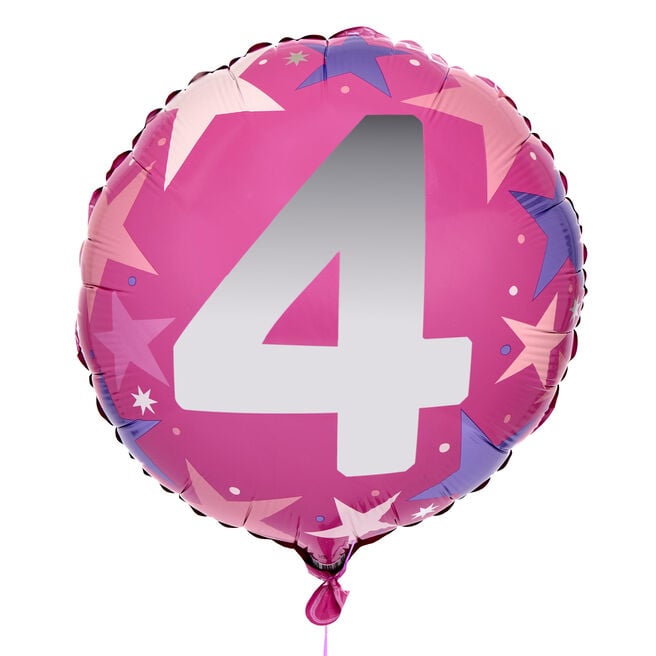 Pink Stars 4th Birthday 18-Inch Foil Helium Balloon