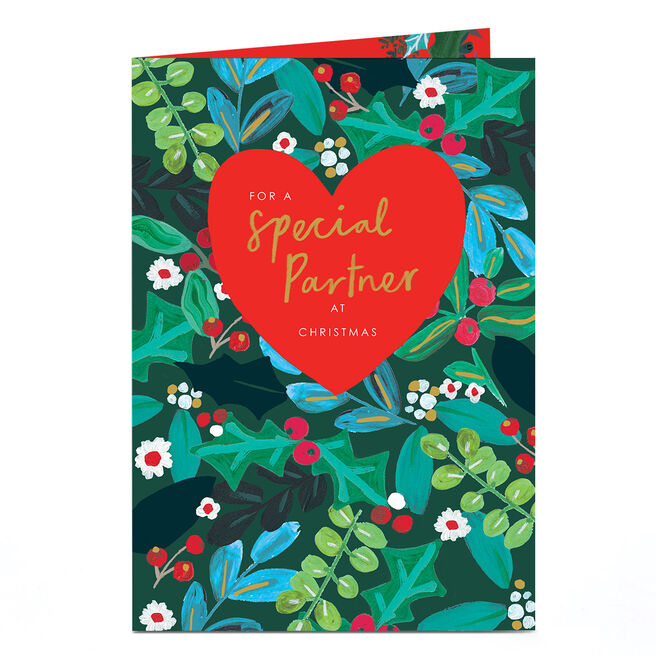 Christmas Card - Bright Heart and Flowers, Special Partner