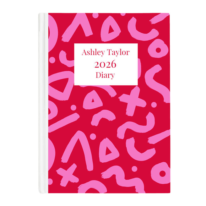 Personalised Diary - Red with Pink Brush Marks