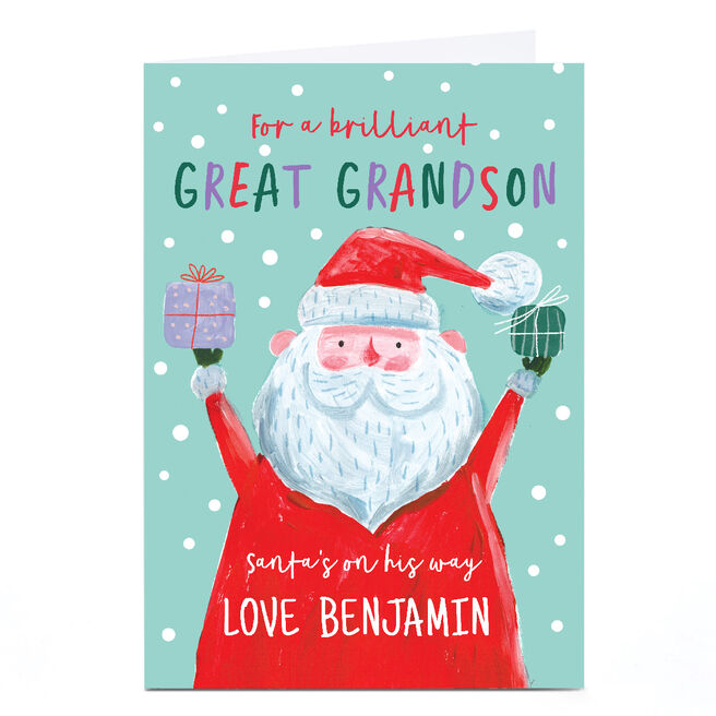 Personalised Christmas Card - Santa's on His Way, Great Grandson