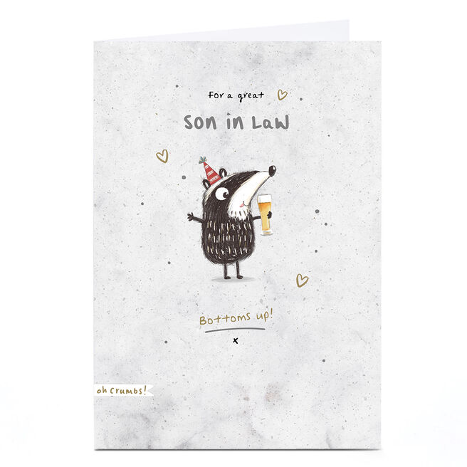 Birthday Card - Badger and Beer Bottoms Up, Son-in-Law