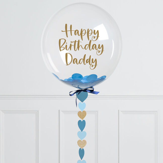 Personalised 20-Inch Blue Heart Confetti Bubblegum Balloon - DELIVERED INFLATED!