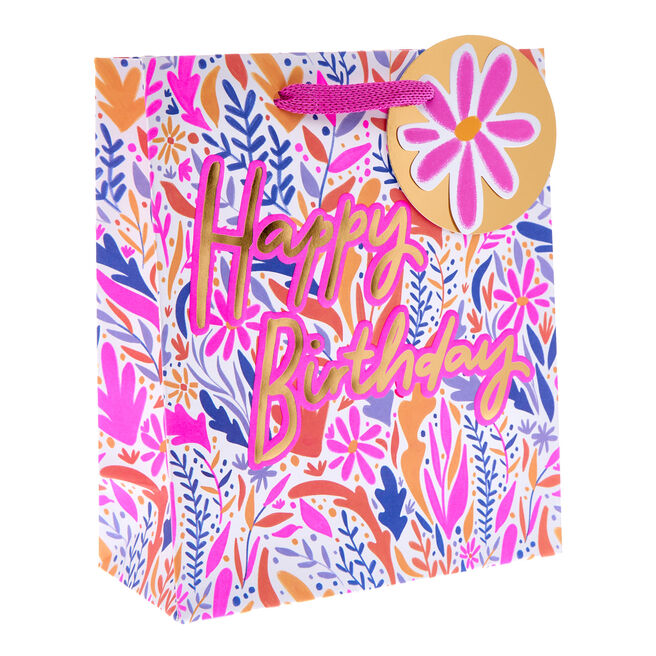 Neon Floral Birthday Medium Portrait Gift Bag