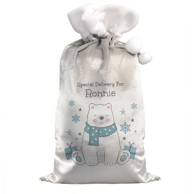 Personalised Polar Bear Christmas Sack,  Personalised Polar Bear Christmas Sack