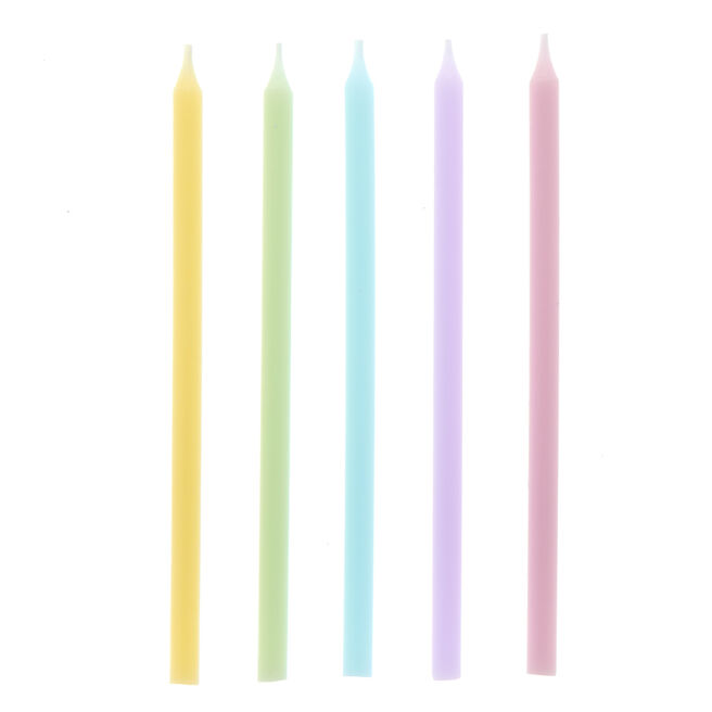 Tall Pastel Cake Candles & Holders - Pack of 10