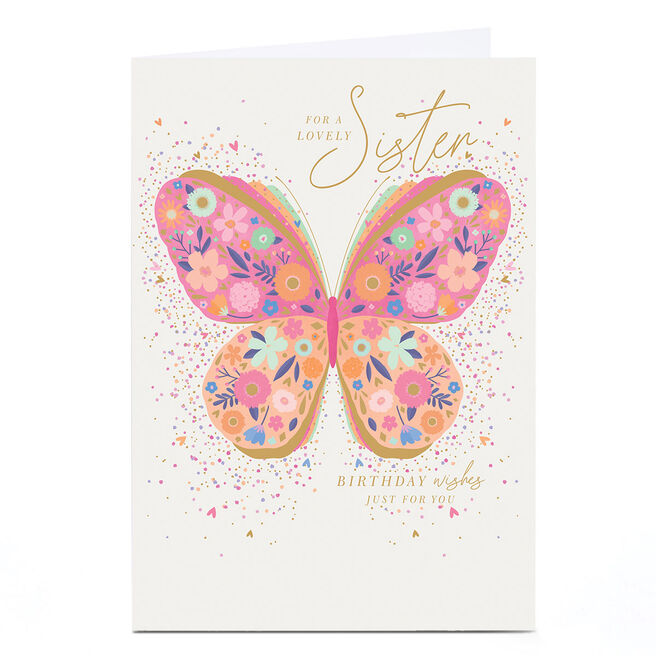 Personalised Birthday Card - Pink Floral Butterfly, Sister