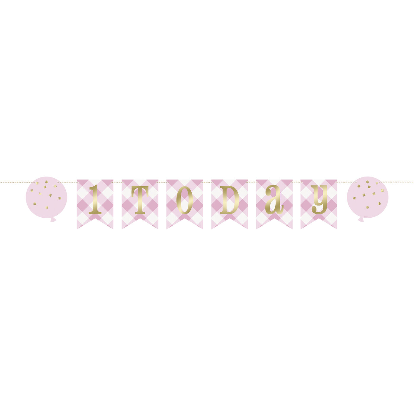 Buy Pink Gingham 1st Birthday Party Tableware & Decorations Bundle - 16 ...