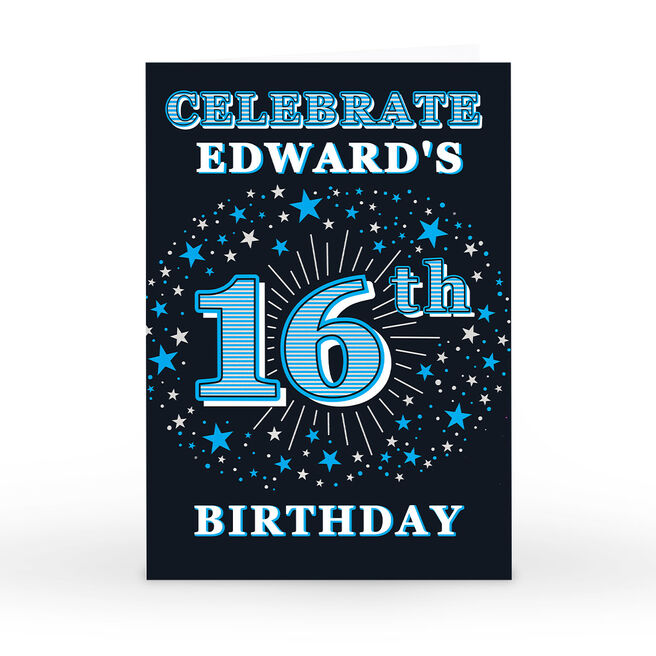 Personalised 16th Birthday Invitation- Blue Stars