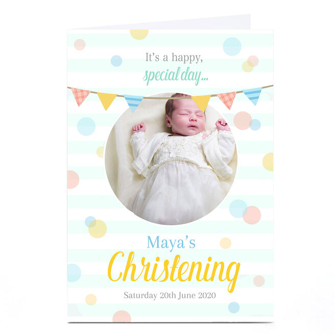 Christening Photo Card - Pastel Bunting
