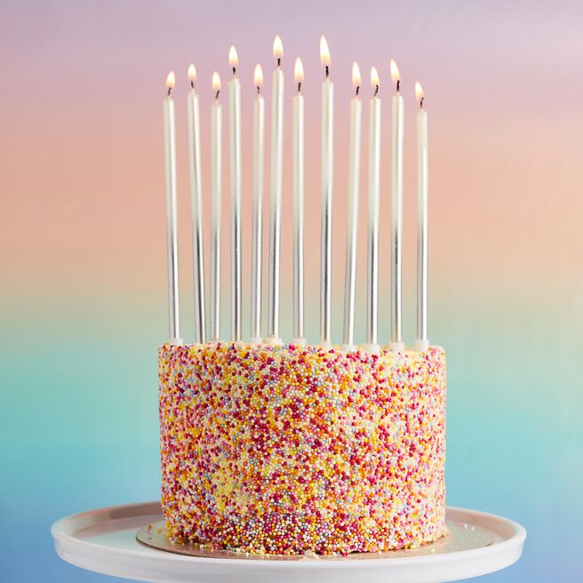 Silver Tall Ombre Skinny Cake Candles - Pack of 12