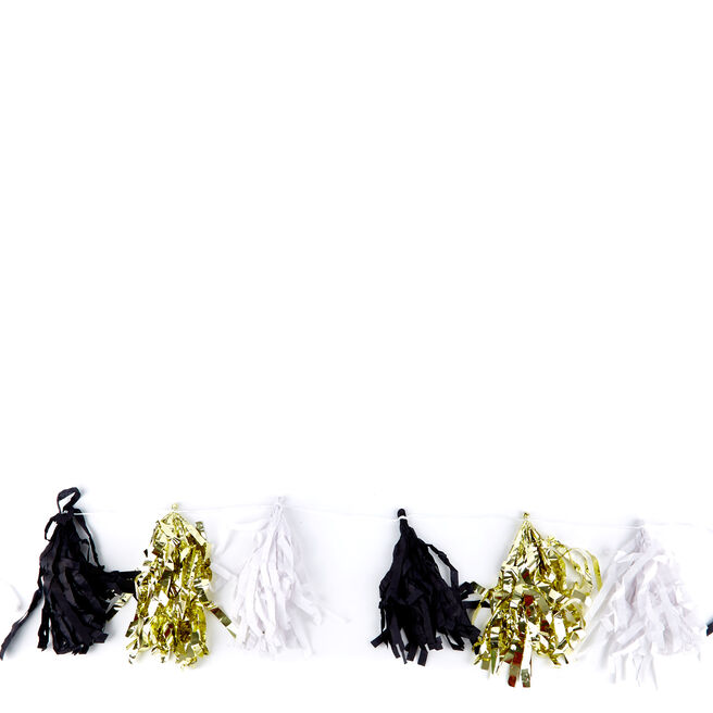 Gold, Black & White 9ft Tassel Garland 