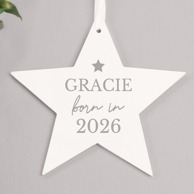 Personalised Born In Wooden Star Decoration