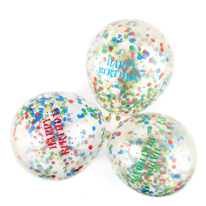 Happy Birthday Multicoloured Confetti Balloons - Pack Of 6
